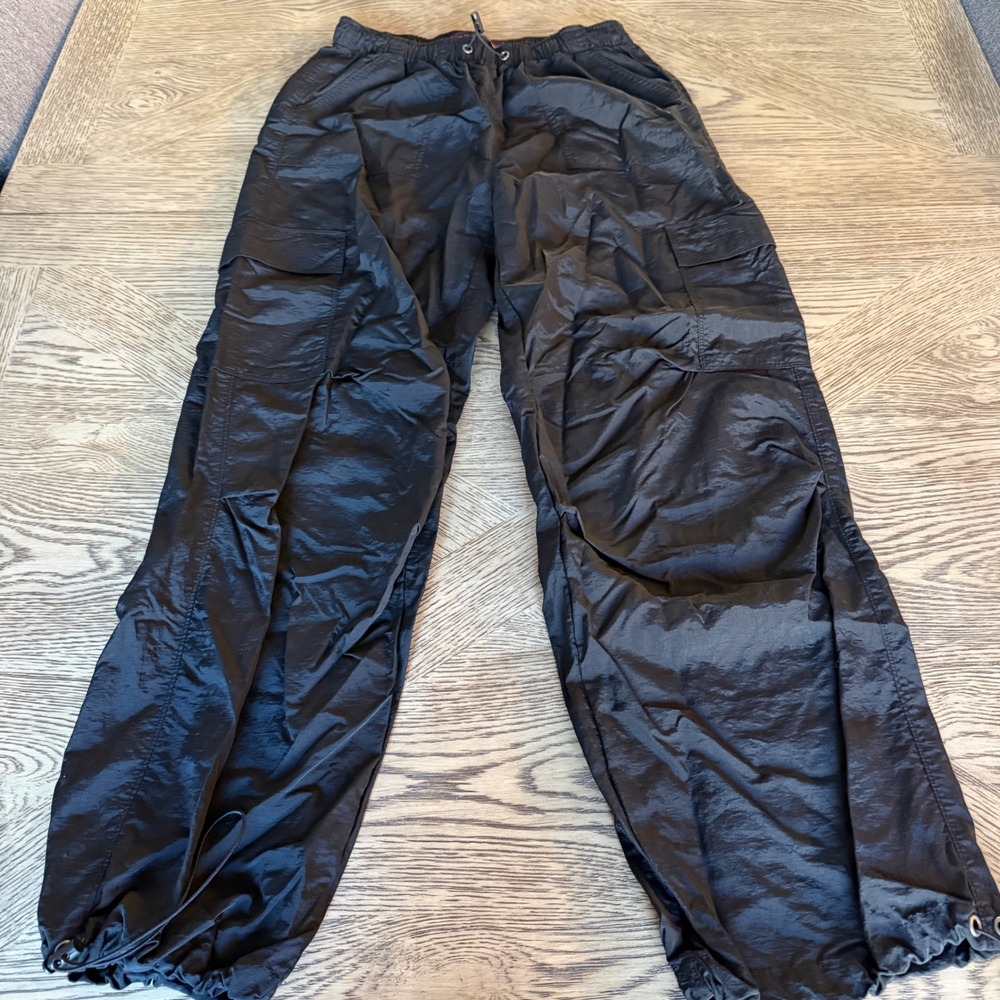 No Boundaries Black Nylon Parachute Cargo Pants Y2K Baggy Streetwear Small 3-5
